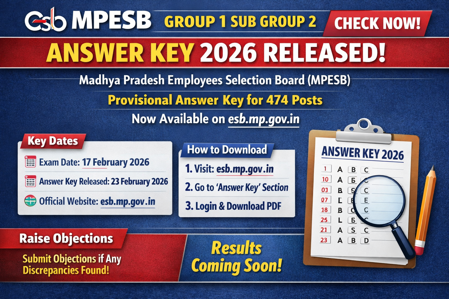 MPESB Group 1 Sub Group 2 Answer Key 2026 Released | Check Now