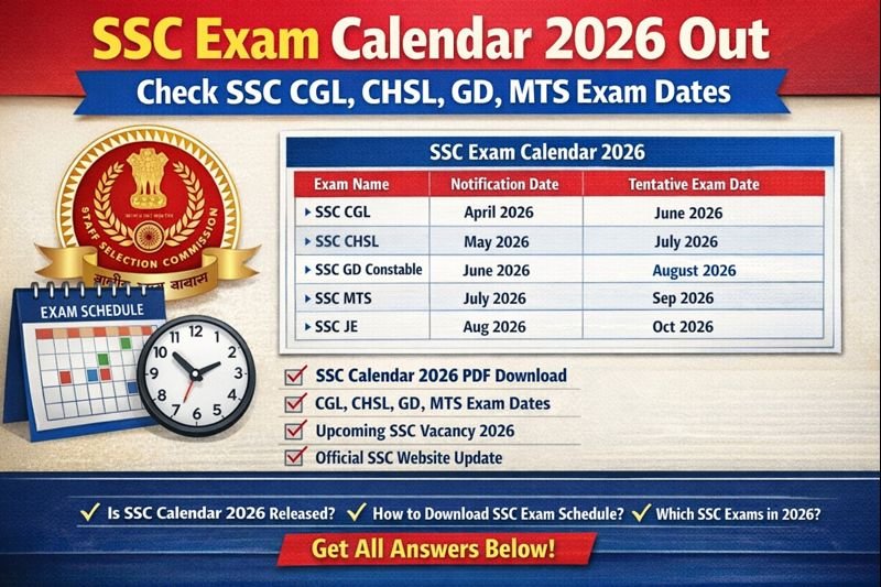SSC Exam Calendar 2026 Out – Check SSC CGL, CHSL, GD, MTS Exam Dates