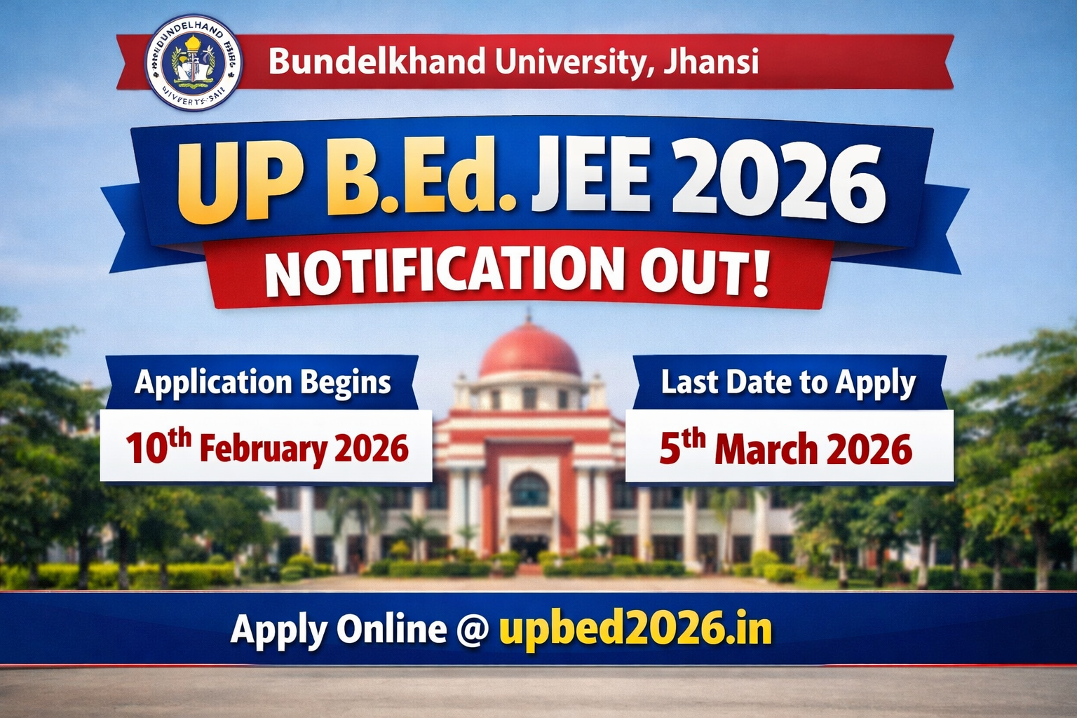 UP B.Ed JEE 2026 Notification Out | Apply Online from 10 Feb