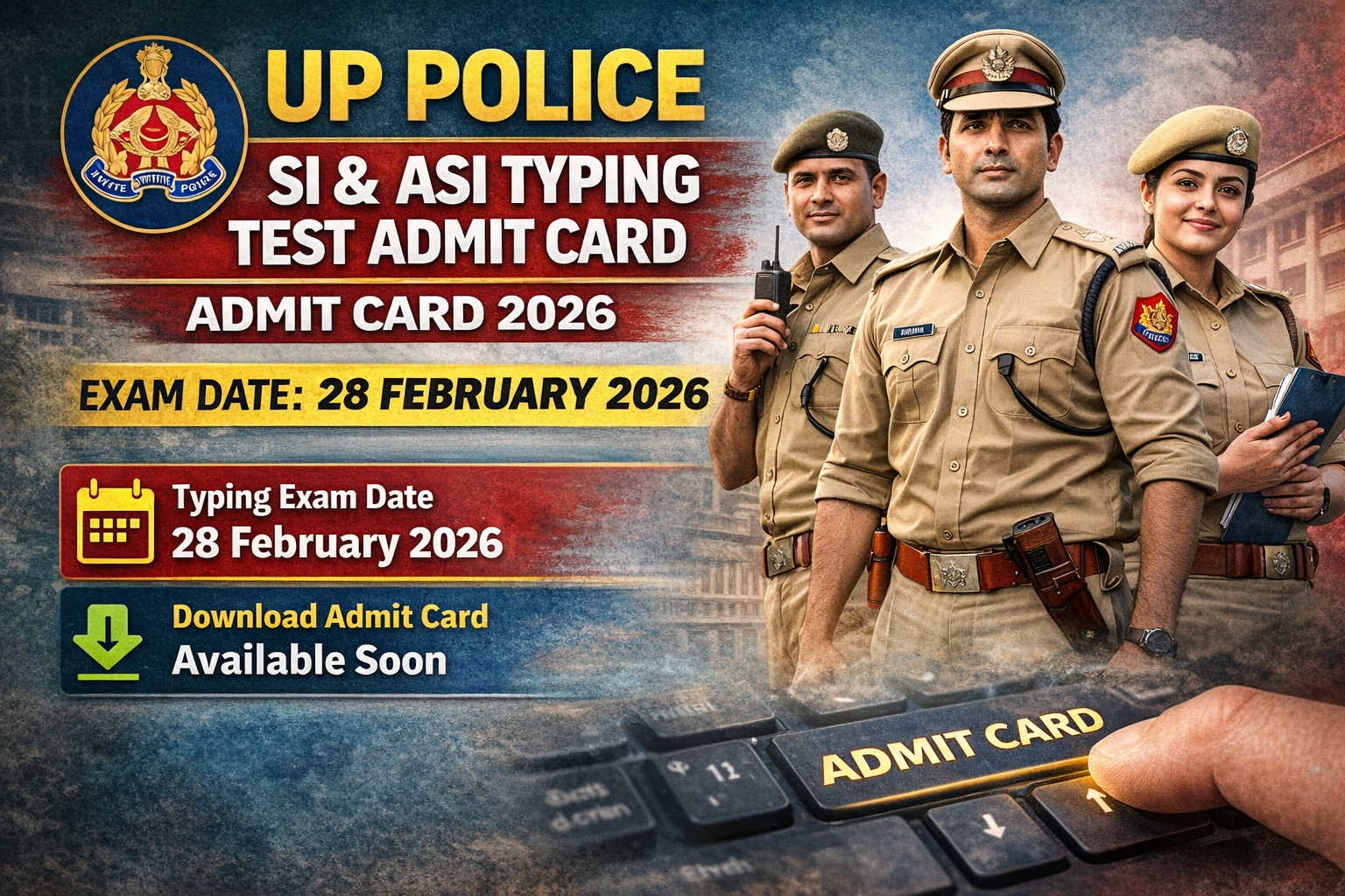 UP Police SI & ASI Typing Test Admit Card 2026 | Exam Date 28 Feb