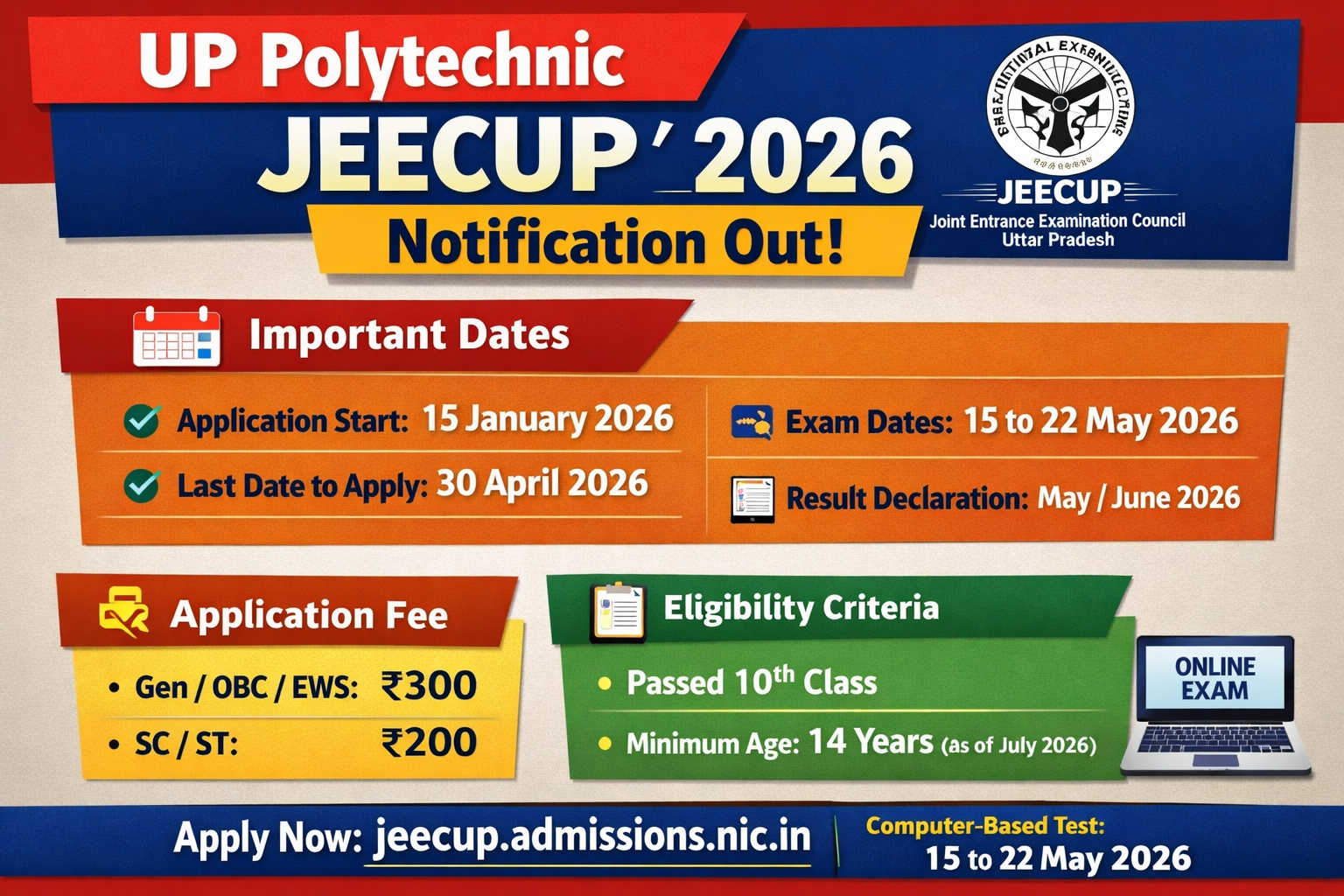 UP Polytechnic JEECUP 2026 Notification Out | UP Polytechnic Diploma Admission Apply Online