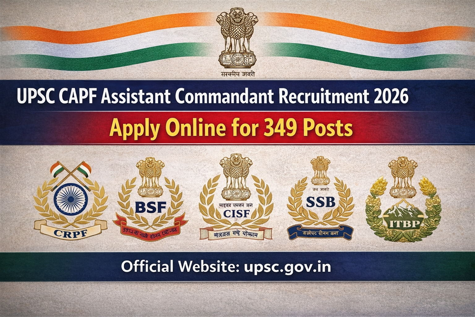 UPSC CAPF Assistant Commandant Recruitment 2026 | Apply Online for 349 Posts