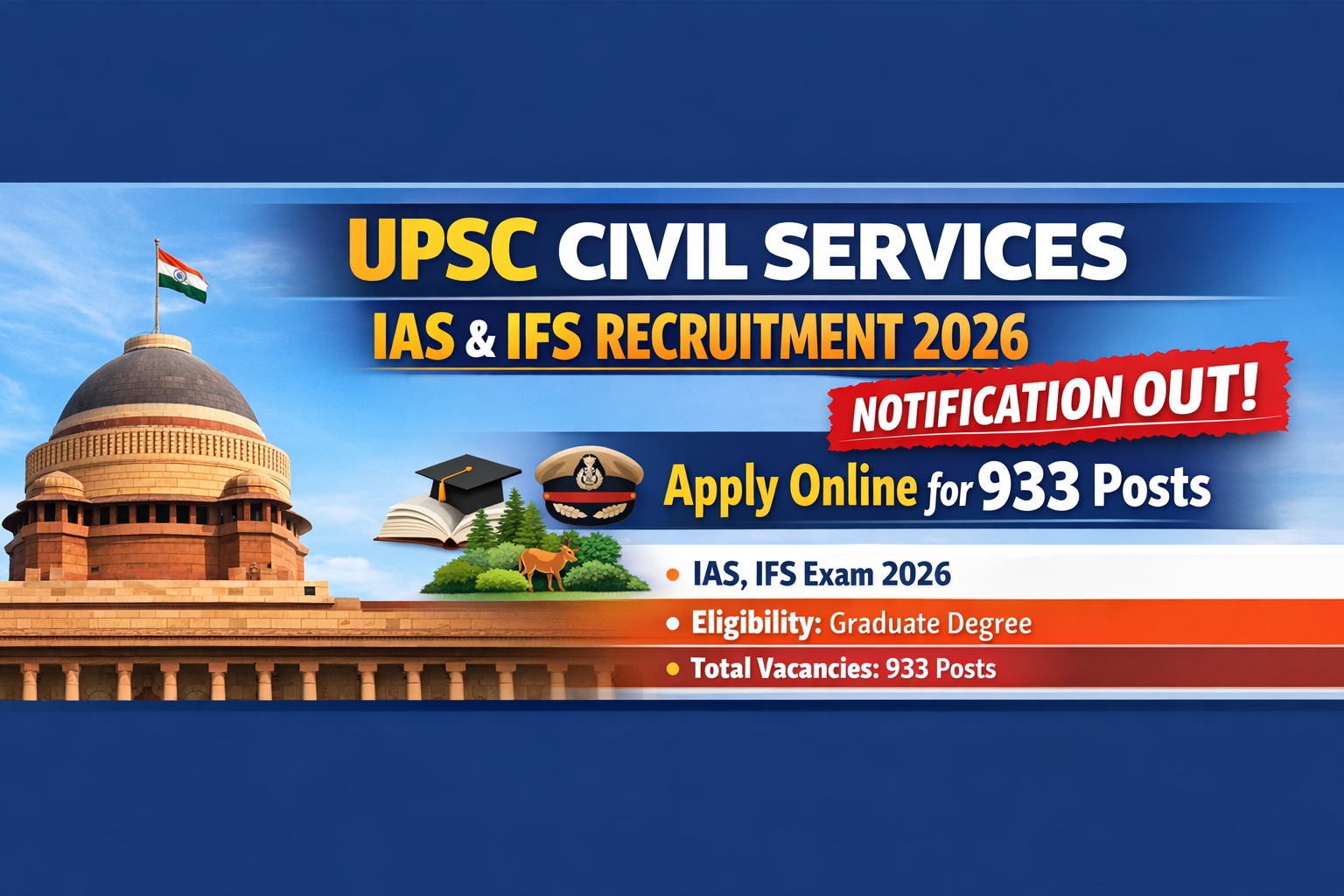 UPSC Civil Services IAS & IFS Recruitment 2026 Notification Out | Apply Online for 933 Posts