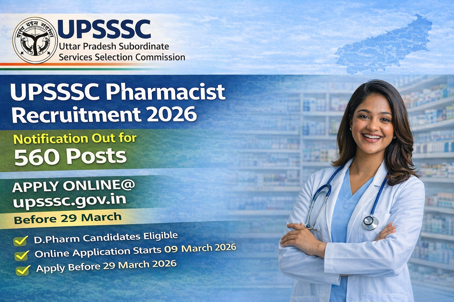 UPSSSC Pharmacist Recruitment 2026 Notification Out for 560 Posts | Apply Online @ upsssc.gov.in Bef